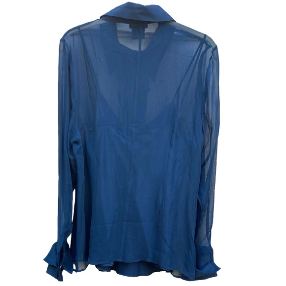 Pamela Dennis Sheer Silk Ruffled Button Front Blouse with Silk Cami Size M - Picture 3 of 10